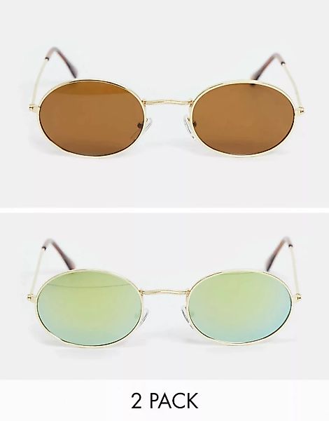 SVNX – Runde Sonnenbrillen in Blau und Schwarz im 2er-Pack-Mehrfarbig günstig online kaufen