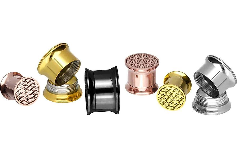 PIERCINGLINE Plug Chirurgenstahl Double Flared Tunnel BLUME DES LEBENS (Tun günstig online kaufen