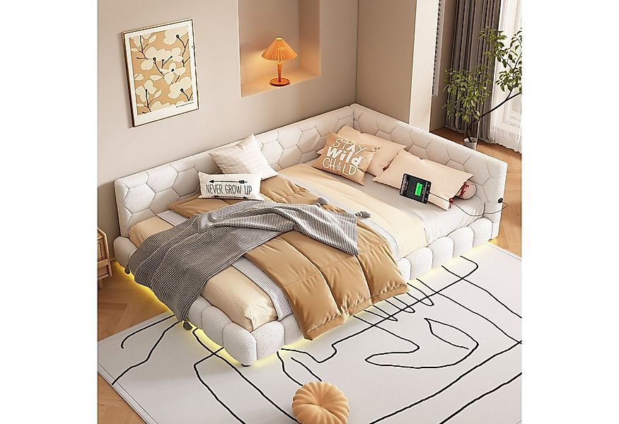 Flieks Polsterbett, LED Doppelbett Daybett Tagesbett Samt 140x200cm mit USB günstig online kaufen