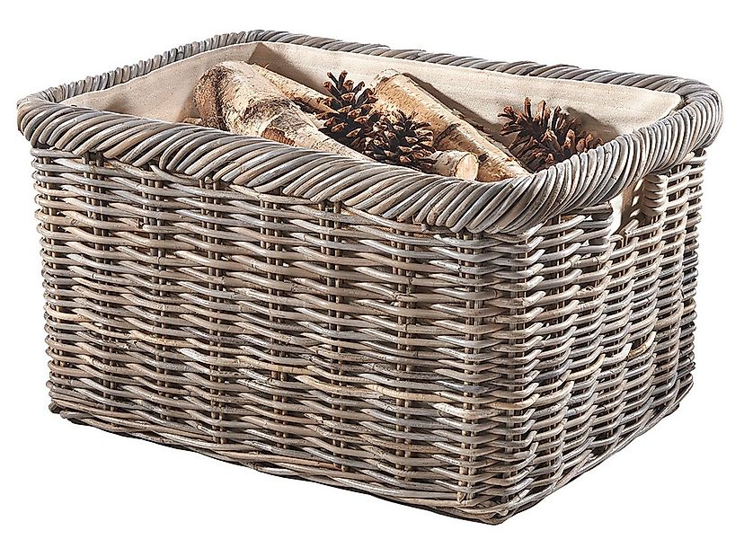 Kobolo Kaminholzkorb Holztrage Korb Rattan grau mit Jutestoff hell - Aufbew günstig online kaufen