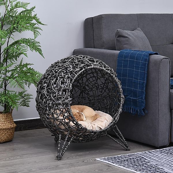 PawHut Katzenhaus aus Rattan  Elegante Katzenhöhle mit Kissen, erhöhte Füße günstig online kaufen