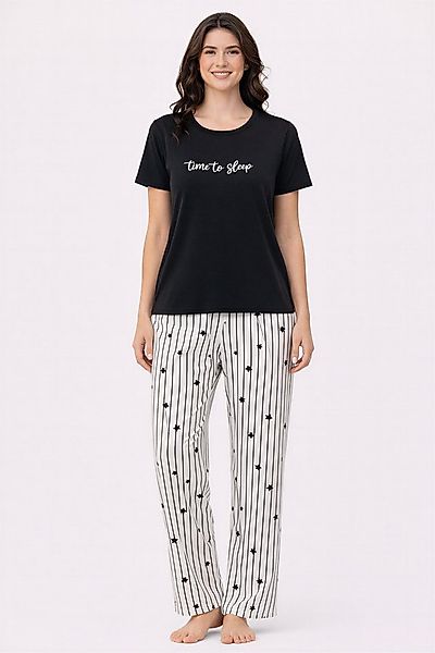 fashionshowcase Pyjama Damen Hausanzug - Schlafanzug mit T-Shirt & langer H günstig online kaufen