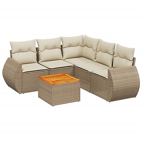 vidaXL 6-Tlg Garten-Sofagarnitur mit Kissen Beige Poly Rattan 3225001 günstig online kaufen