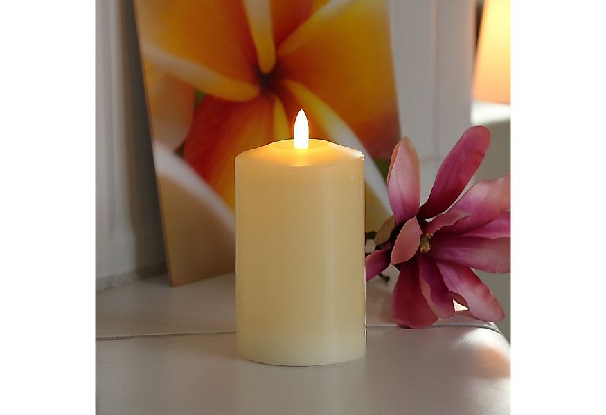 MARELIDA LED-Kerze Stumpenkerze Echtwachs flackernd H: 14cm D: 7,5cm Timer günstig online kaufen