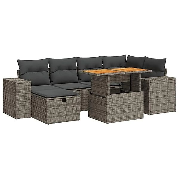 vidaXL 8-Tlg Garten-Sofagarnitur mit Kissen Grau Poly Rattan Akazie 3328089 günstig online kaufen