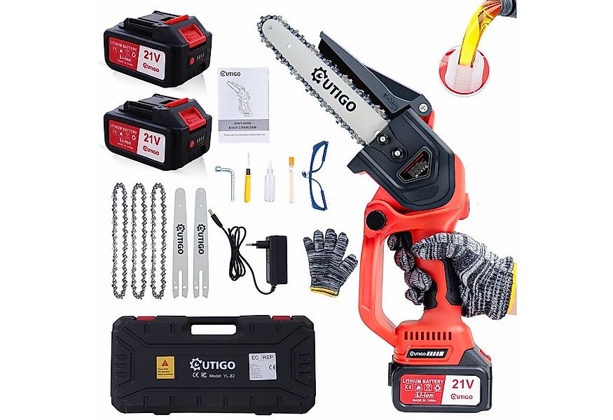 OUTIGO Akku-Kettensäge 8C, 22,00 cm Schwertlänge, 2 *3Ah Akkus, 3 Führungss günstig online kaufen