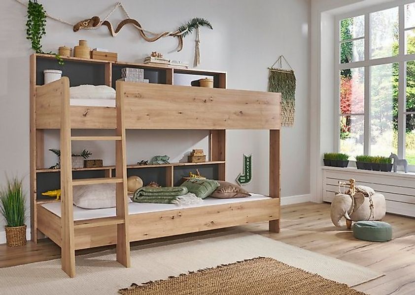 Natur24 Kinderbett Etagenbett SWAY 207 x 128/170 x 130 cm Spanplatte Eiche günstig online kaufen