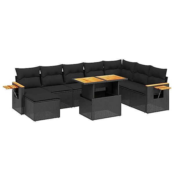 vidaXL 9-Tlg Garten-Sofagarnitur mit Kissen Schwarz Poly Rattan 3273652 günstig online kaufen