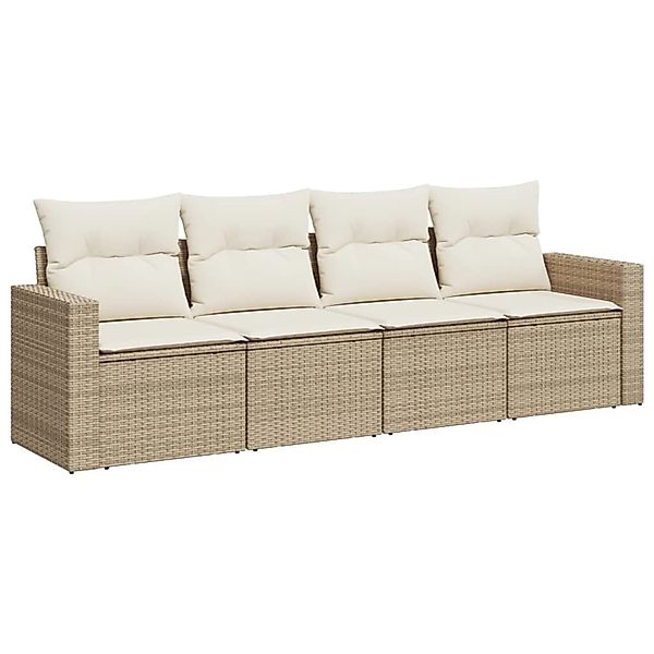 vidaXL 4-Tlg Garten-Sofagarnitur mit Kissen Beige Poly Rattan 3218668 günstig online kaufen