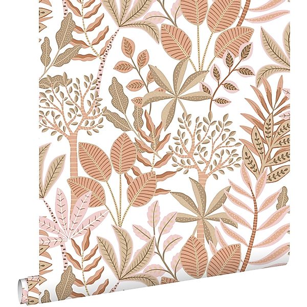 ESTAhome Tapete Blätter Terrakotta Braun und Rosa 50 x 900 cm günstig online kaufen