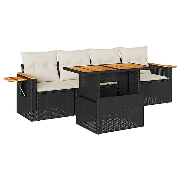 vidaXL 5Tlg Garten-Sofagarnitur mit Kissen Schwarz Poly Rattan Akazie 33275 günstig online kaufen