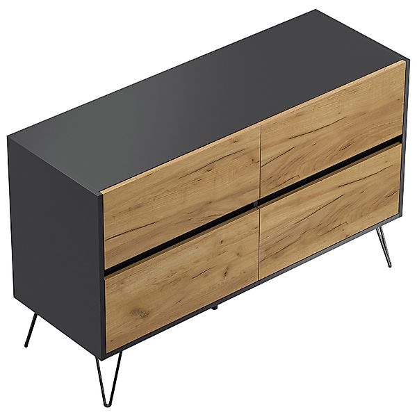Posseik Sideboard Industrial E 4 Schubladen 120 cm Grafit Eiche Front günstig online kaufen