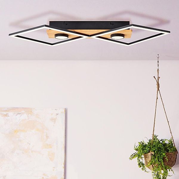 LED Deckenleuchte Woodbridge in Natur und Schwarz 4x 8W 3100lm günstig online kaufen