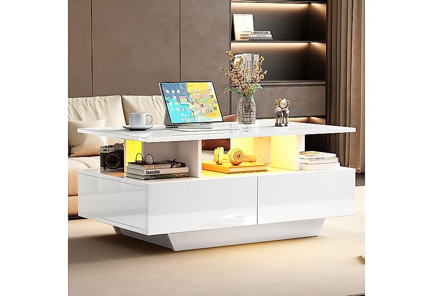 HAUSS SPOLE Couchtisch Hochglanz-Couchtisch mit LED-Beleuchtung und 2 Schub günstig online kaufen