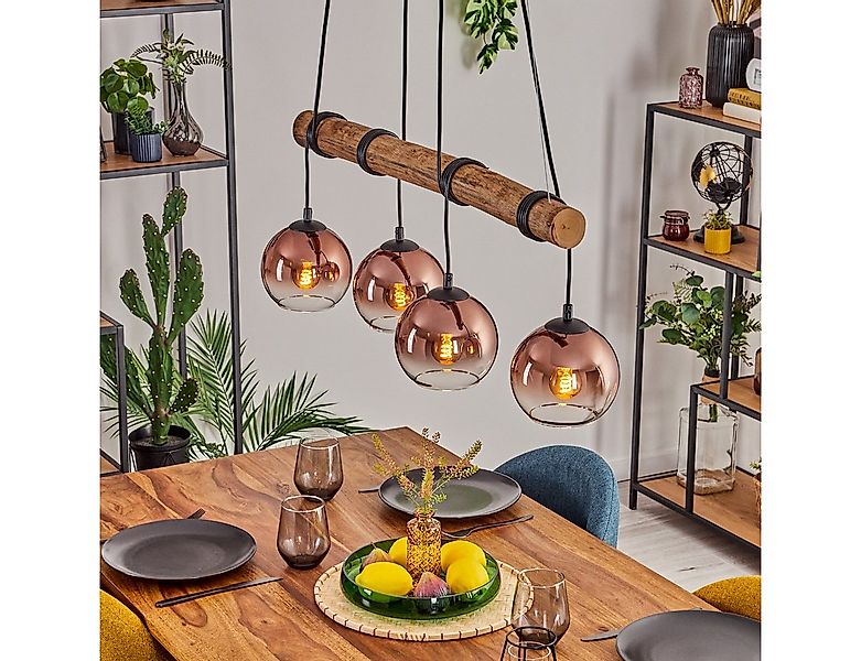 hofstein Pendelleuchte Hängelampe aus Metall/Holz/Glas in Schwarz/Natur-/Ku günstig online kaufen