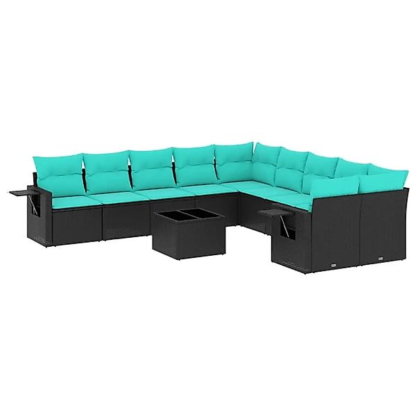 vidaXL 11-Tlg Gartensofa-Set mit Kissen Schwarz Polyrattan 3220716 günstig online kaufen