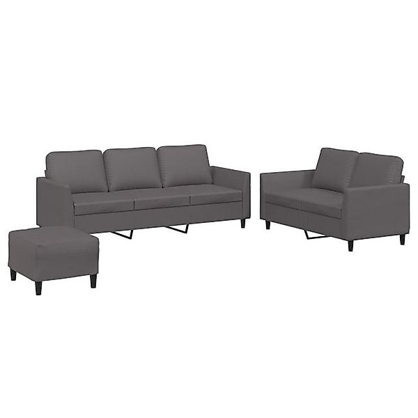 vidaXL Sofa, 3-tlg. Sofagarnitur mit Kissen Grau Kunstleder günstig online kaufen
