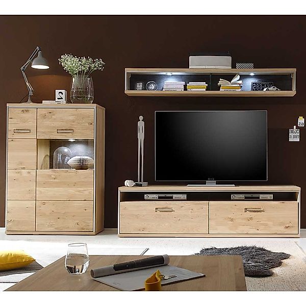 Wohnzimmer Anbauwand in Asteiche Bianco furniert Silberfarben (dreiteilig) günstig online kaufen