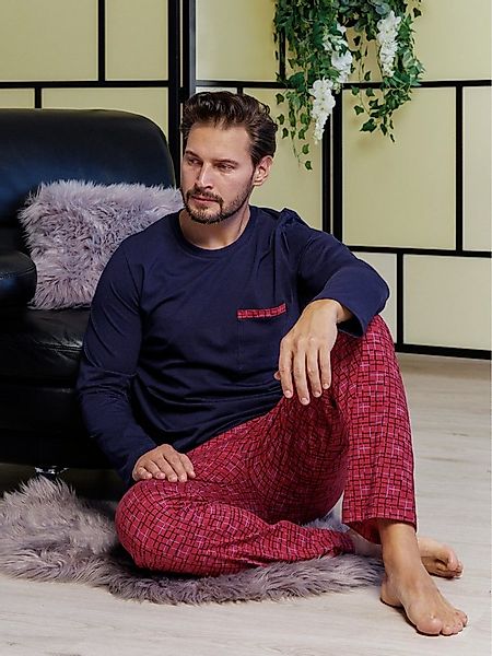 HOTBERG Pyjama Herren Schlafanzug lang aus Baumwolle (2 tlg) grafischer All günstig online kaufen