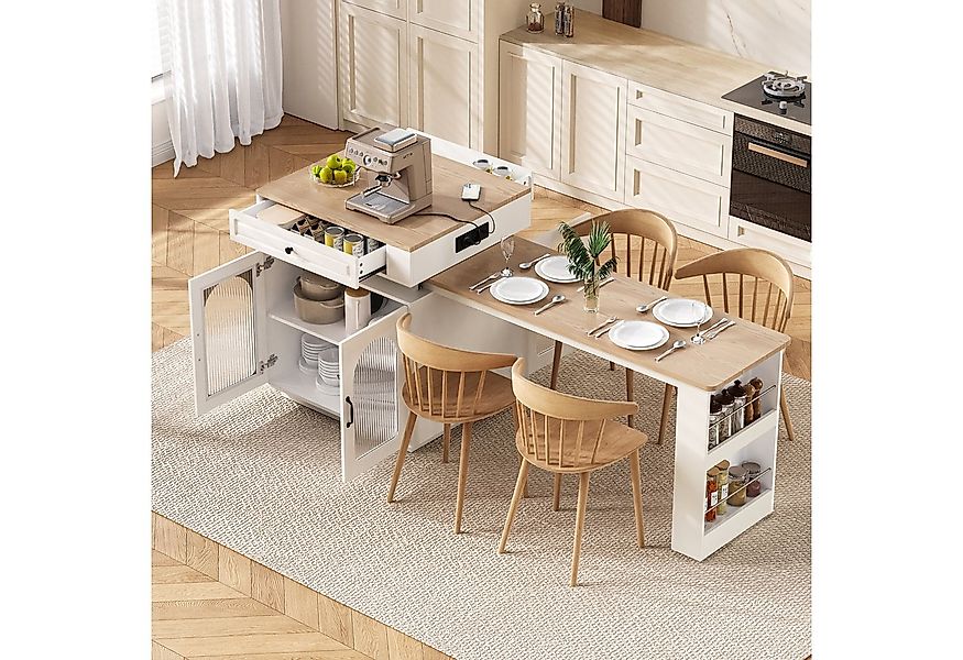 Flieks Kücheninsel mit Steckdosenleisten und ausziehbarer Esstisch, (Set), günstig online kaufen