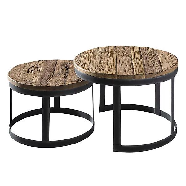 Zweisatz Tisch runde Tischform aus Teak Altholz und Metall (zweiteilig) günstig online kaufen