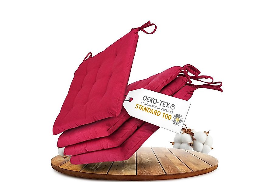 Gräfenstayn Stuhlkissen - 4er Set Sitzkissen 40×40 cm mit Haltebändern - In günstig online kaufen