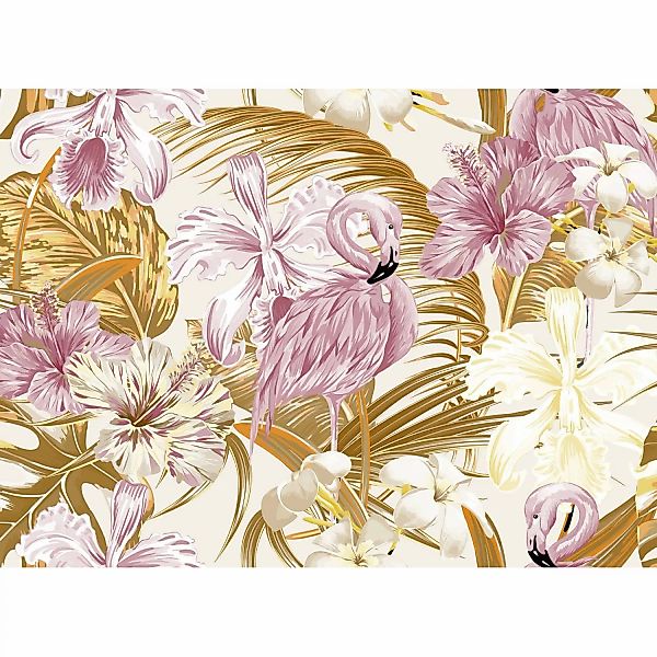 Fototapete Flamingo Blätter Blumen Orange Rosa 3,50 m x 2,55 m FSC® günstig online kaufen