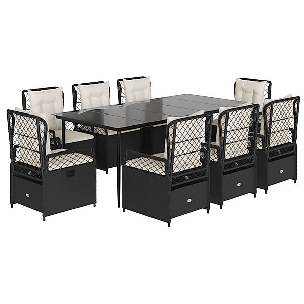 vidaXL 9-Tlg Garten-Essgruppe mit Kissen Schwarz Poly Rattan 3262963 günstig online kaufen