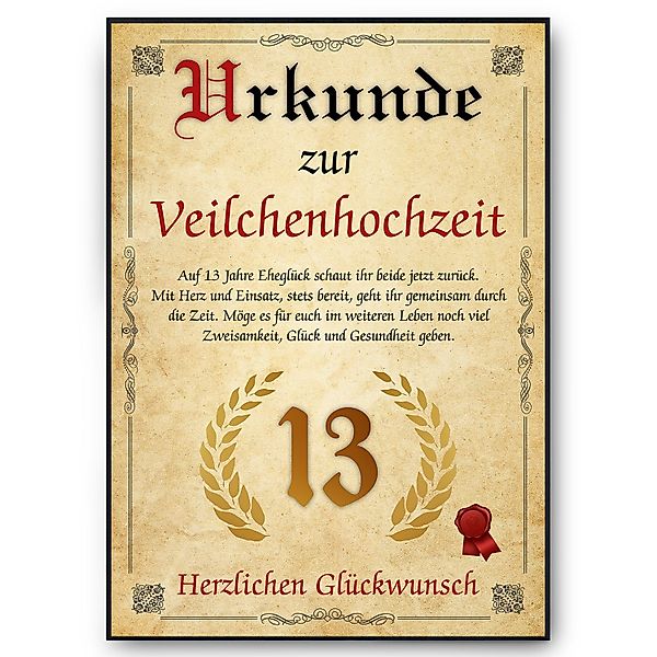 Tigerlino Poster Urkunde zum 13. Hochzeitstag günstig online kaufen