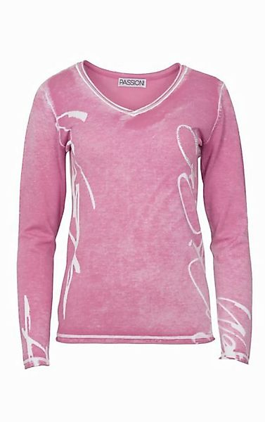 Passioni Longpullover in Pink, mit Schriftzügen und Glitzersteinen versehen günstig online kaufen