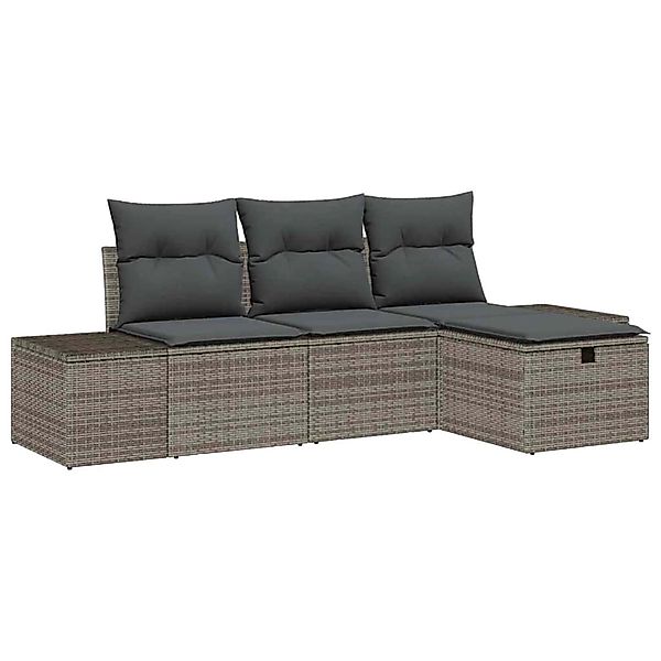 vidaXL Garten-Sofa-Set mit Kissen 4-Tlg Grau Poly Rattan 3359348 günstig online kaufen