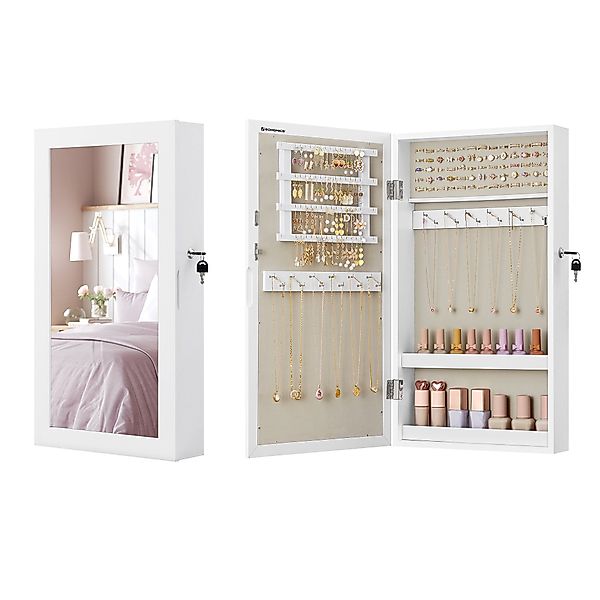 SONGMICS Schmuckschrank Spiegelschrank abschließbarer Wandschrank, weiß günstig online kaufen