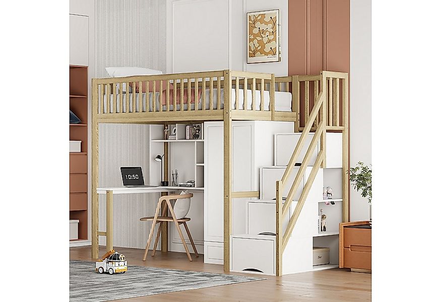 HAUSS SPOLE Hochbett 90 x 200cm mit Kleiderschrank, Regal und Tisch, Staura günstig online kaufen