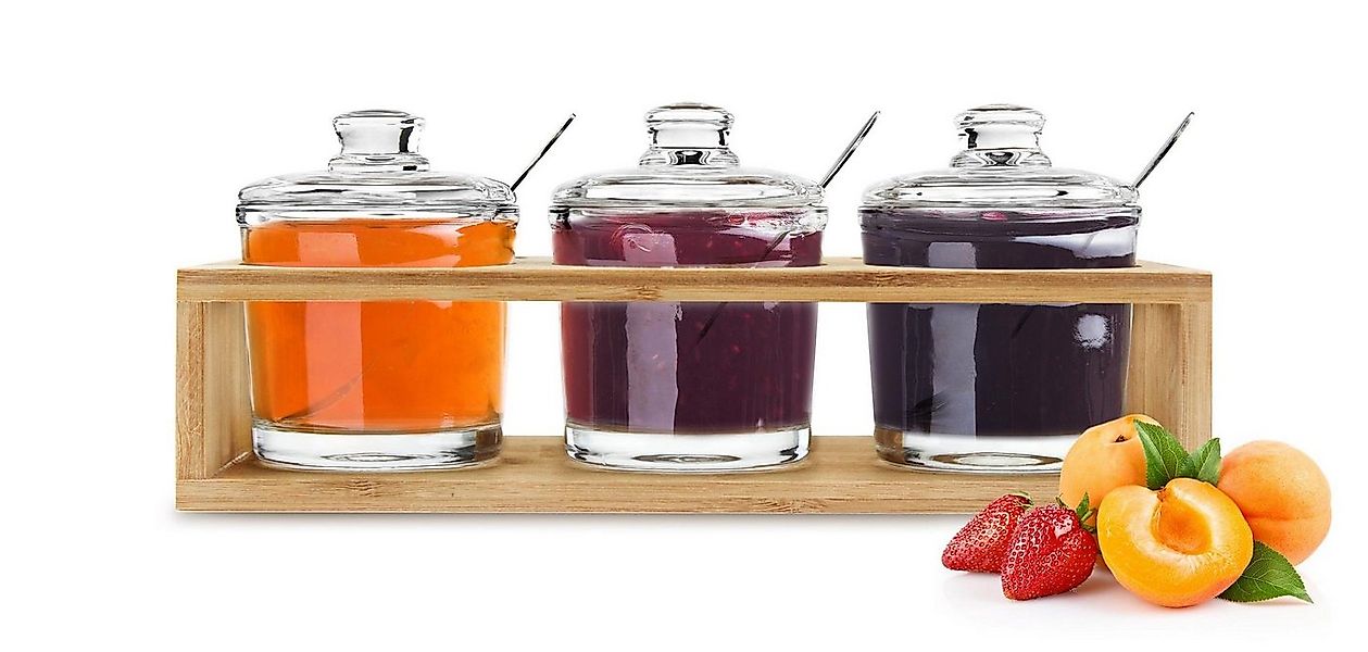 Sendez Gewürzbehälter 3 Gewürzgläser mit Holzgestell und Löffeln Gewürzdose günstig online kaufen