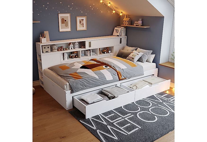 Flieks Daybett, Kinderbett Tagesbett 140x200cm mit 2 Schubladen und Staurau günstig online kaufen