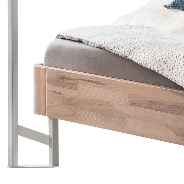 Himmelbett mit Baldachin 140x200 aus Kernesche Massivholz Metall günstig online kaufen