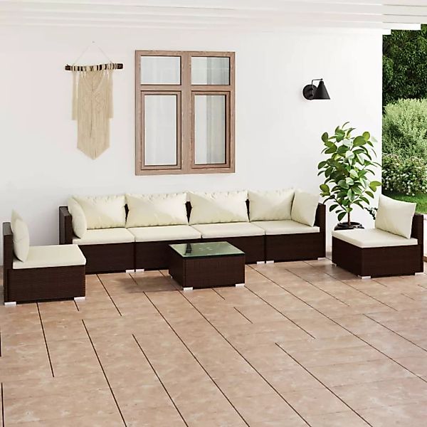 Vidaxl 7-tlg. Garten-lounge-set Mit Kissen Poly Rattan Braun günstig online kaufen