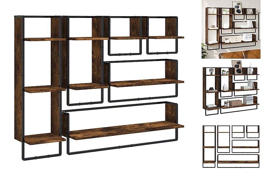 vidaXL Wandregal 6-tlg Wandregal-Set mit Stangen Räuchereiche Spanplatte günstig online kaufen