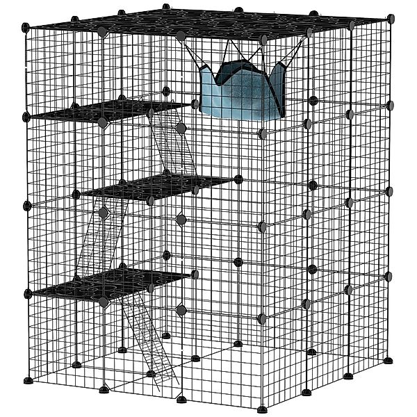 PawHut Katzenkäfig für Drinnen 4-stöckig Katzengehege mit dichtem Metalldra günstig online kaufen