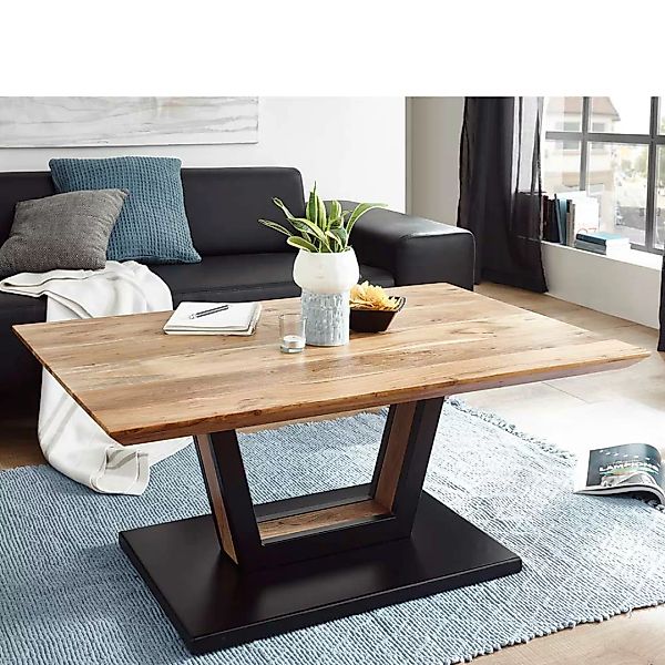 Wohnzimmer Tisch aus Akazie Massivholz und Metall 110 cm breit günstig online kaufen