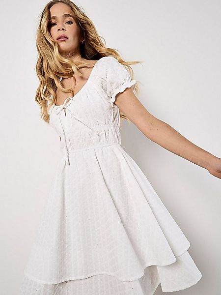 Apricot Minikleid Sommerkleid mit Ösenstickerei günstig online kaufen