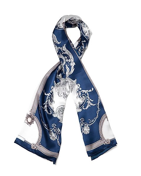 MayTree Seidenschal Floral Nachtblau Weiss, 55x175, günstig online kaufen