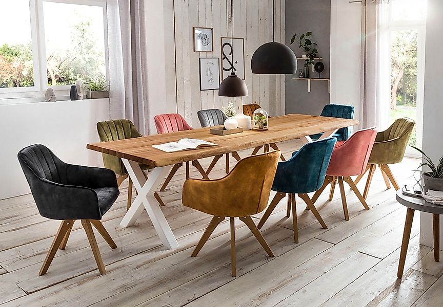 Home affaire Esstisch "Tristan", massive Balkeneiche geölt mit Baumkante günstig online kaufen