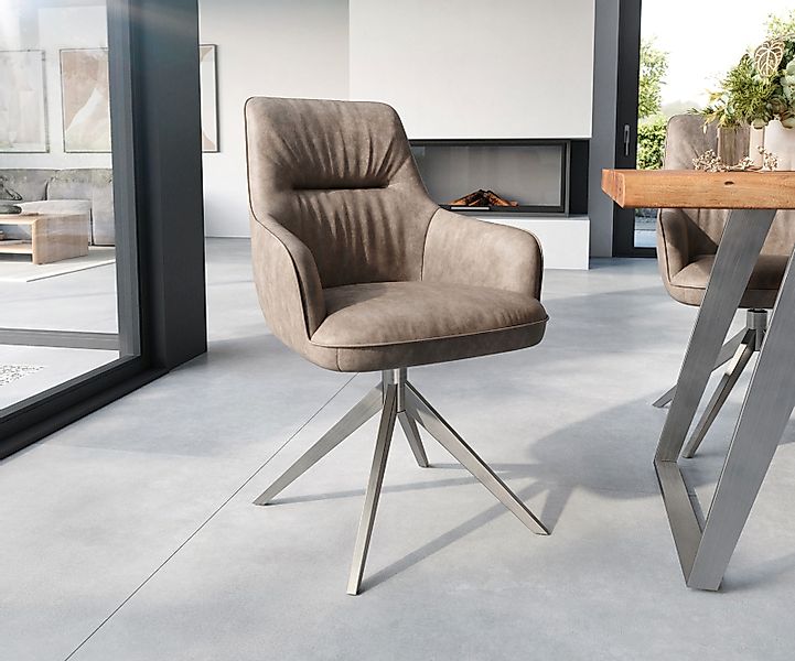Esszimmerstuhl Zelia-Flex mit Armlehnen Mikrofaser Taupe Vintage Kreuzgeste günstig online kaufen