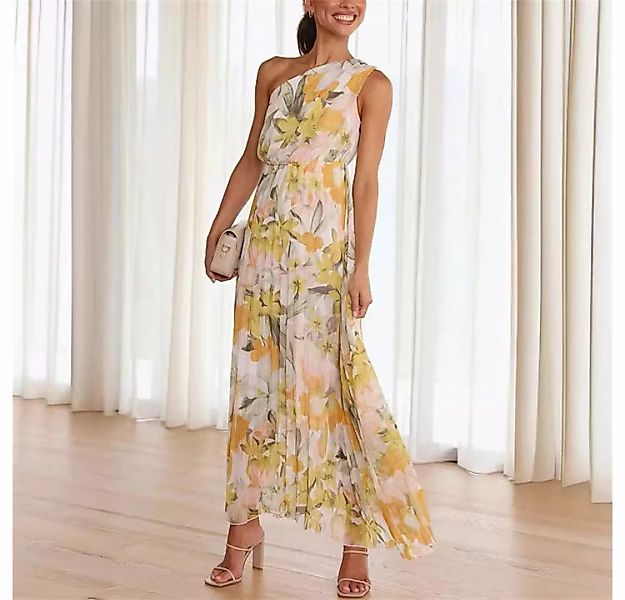 RUZU UG Dirndl Kleid Sommer bedruckt elastische Taille Urlaub langes Kleid günstig online kaufen