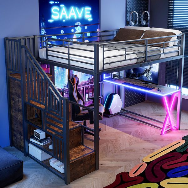 STILVORA Hochbett 140×200 Jugendbett mit Kleiderschrank,Tisch,Metallbett günstig online kaufen