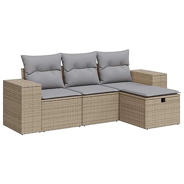 vidaXL 4-Tlg Garten-Sofagarnitur mit Kissen Beige Poly Rattan 3325655 günstig online kaufen