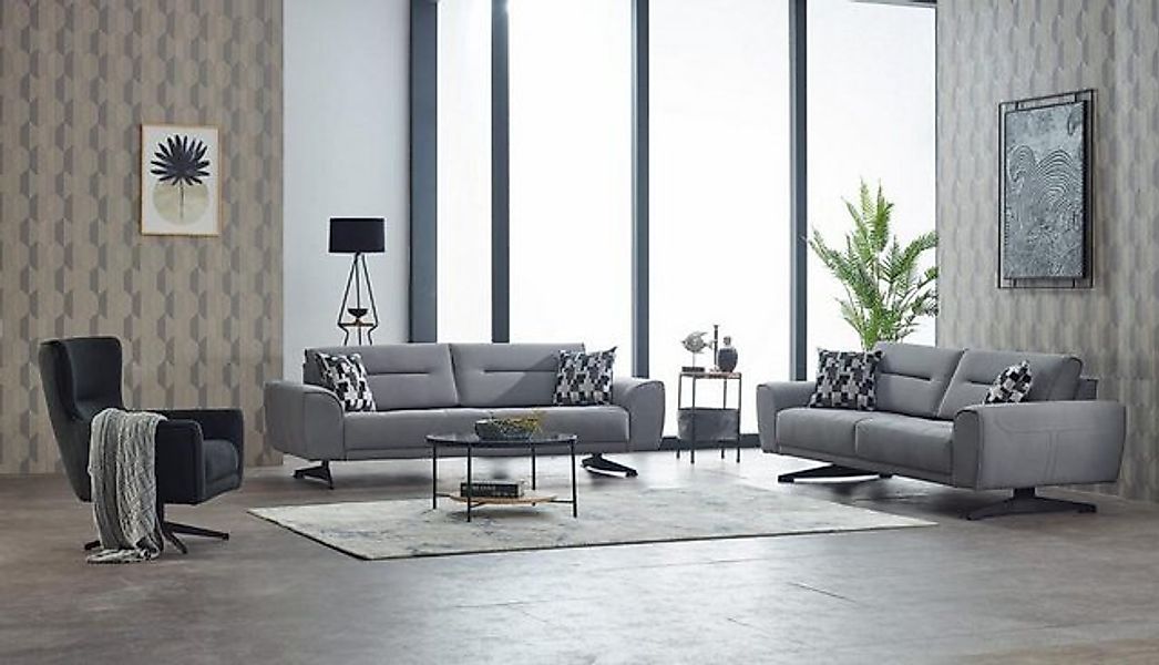 JVmoebel Sofa Garnitur Dreisitzer Sessel Couch Stoff 3tlg Polstersofa Sofa günstig online kaufen