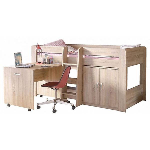 Feldmann-Wohnen Hochbett Funky III (ausziehbarer Schreibtisch, Rollen, Leit günstig online kaufen
