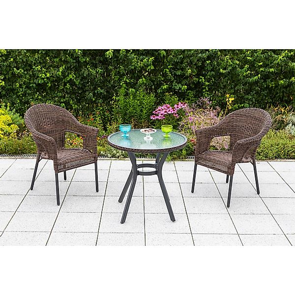 Merxx Ravenna Set 3-tlg. 2 Stapelsessel Gartentisch Ø 70 cm Schoko günstig online kaufen